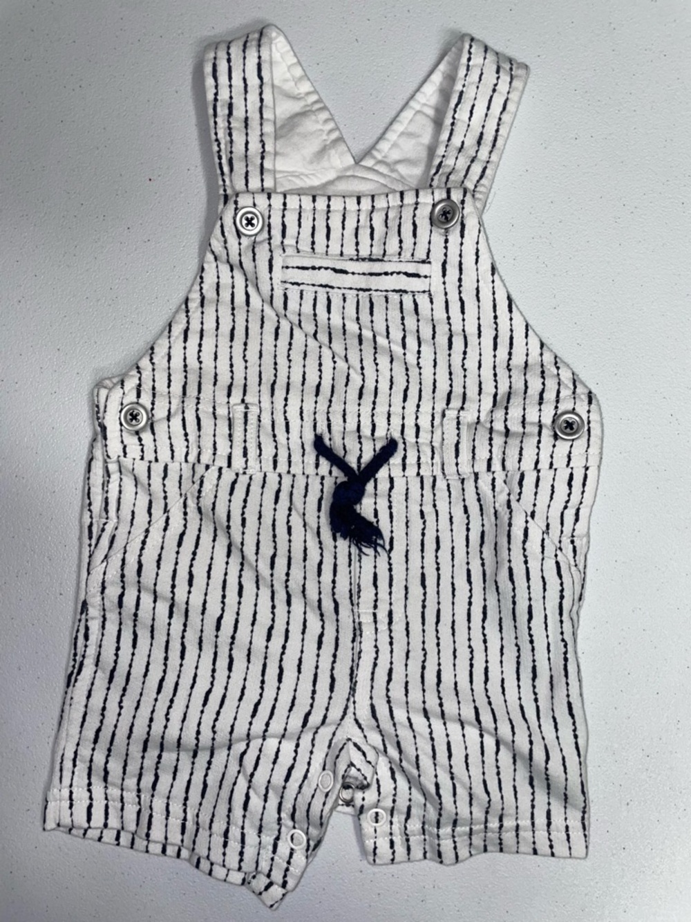 Baby: White & Blue Short Overalls (6-9 Months)